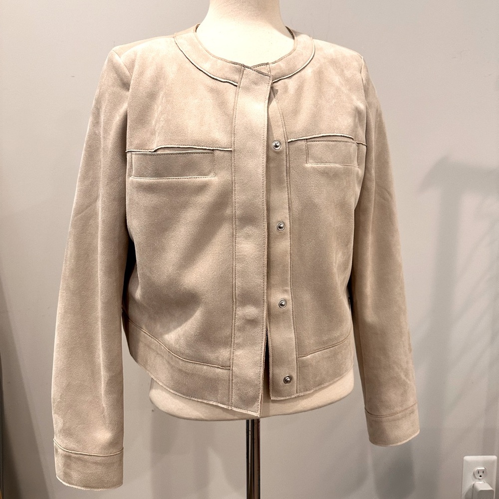 Banana Republic Neutral Suede Snap-Front Bomber Jacket